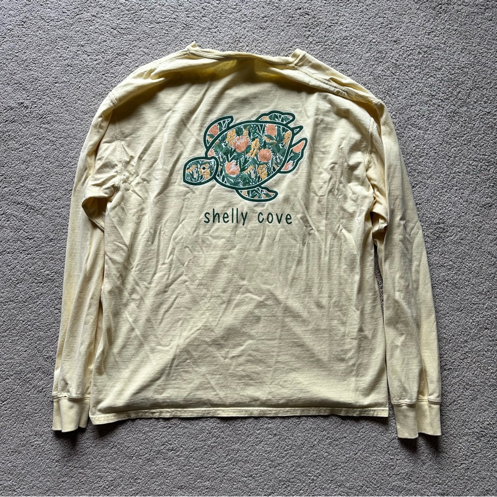 Shelly Cove Turtle Long Sleeve Shirt Large Comfort Wash Yellow Floral Back